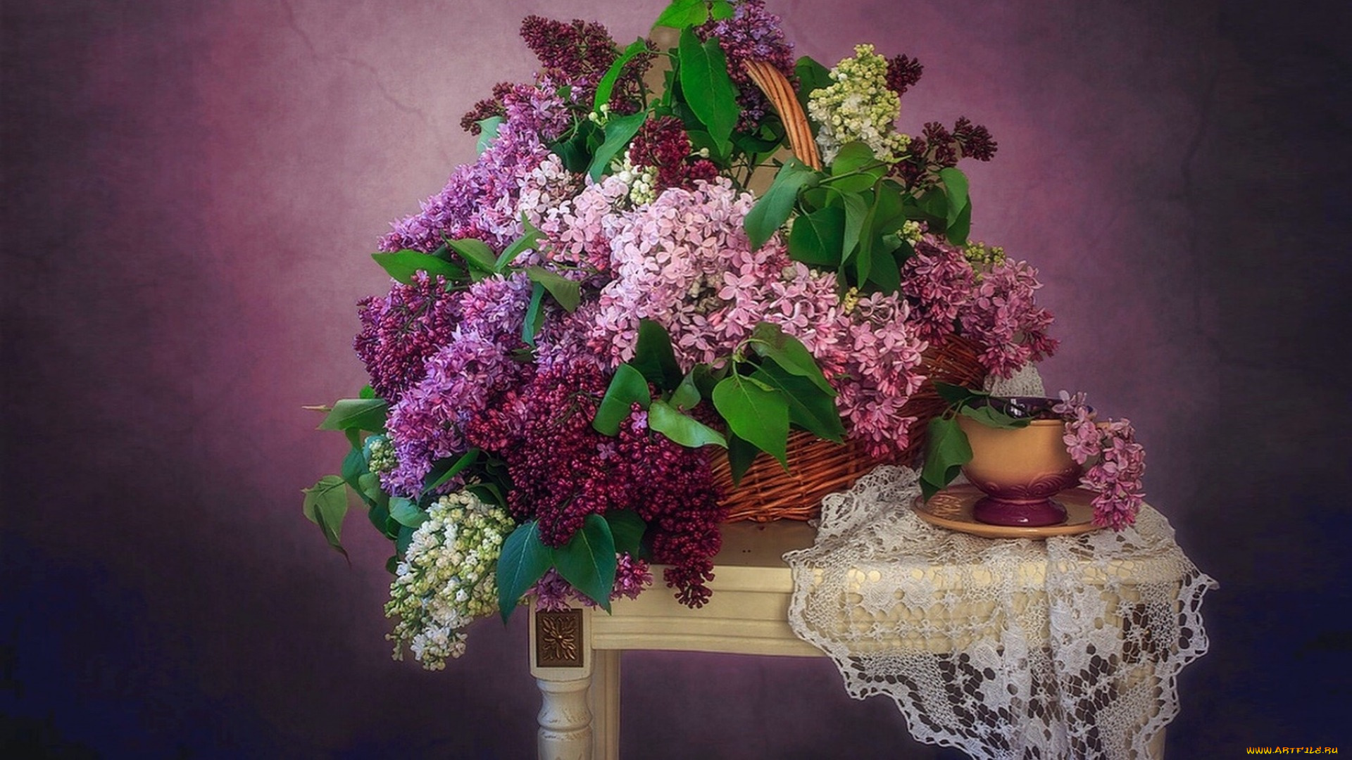 цветы, сирень, корзинка, букет