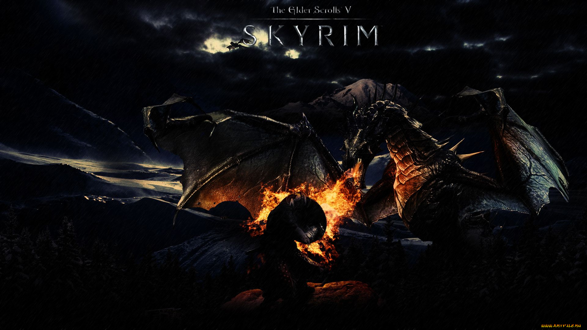 skyrim, видео, игры, the, elder, scrolls, дракон, огонь, тучи