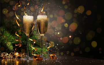 Картинка праздничные угощения серпантин бокалы шампанское