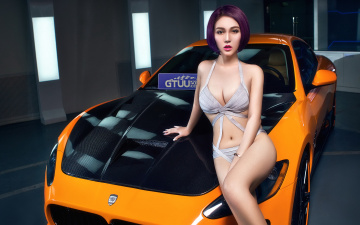 Картинка автомобили -авто+с+девушками купальник азиатка фон взгляд автомобиль девушка