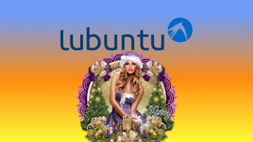 обоя компьютеры, ubuntu linux, логотип, взгляд, девушка, фон