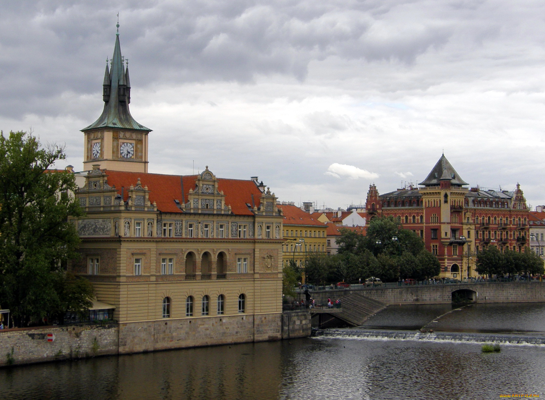 прага, Чехия, города, река, здания, набережная