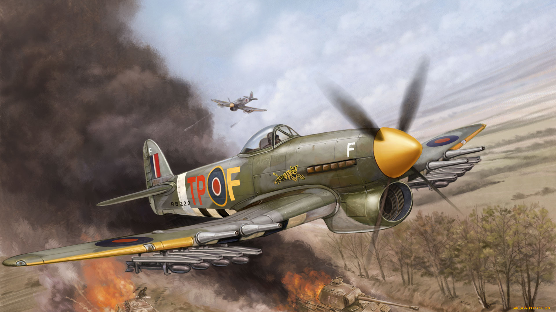 hawker, typhoon, авиация, 3д, рисованые, graphic, бомбардировщик, истребитель, британский, одноместный