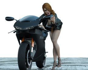 Картинка 3д+графика люди-авто мото+ people-+car+ +moto мотоцикл фон взгляд девушка