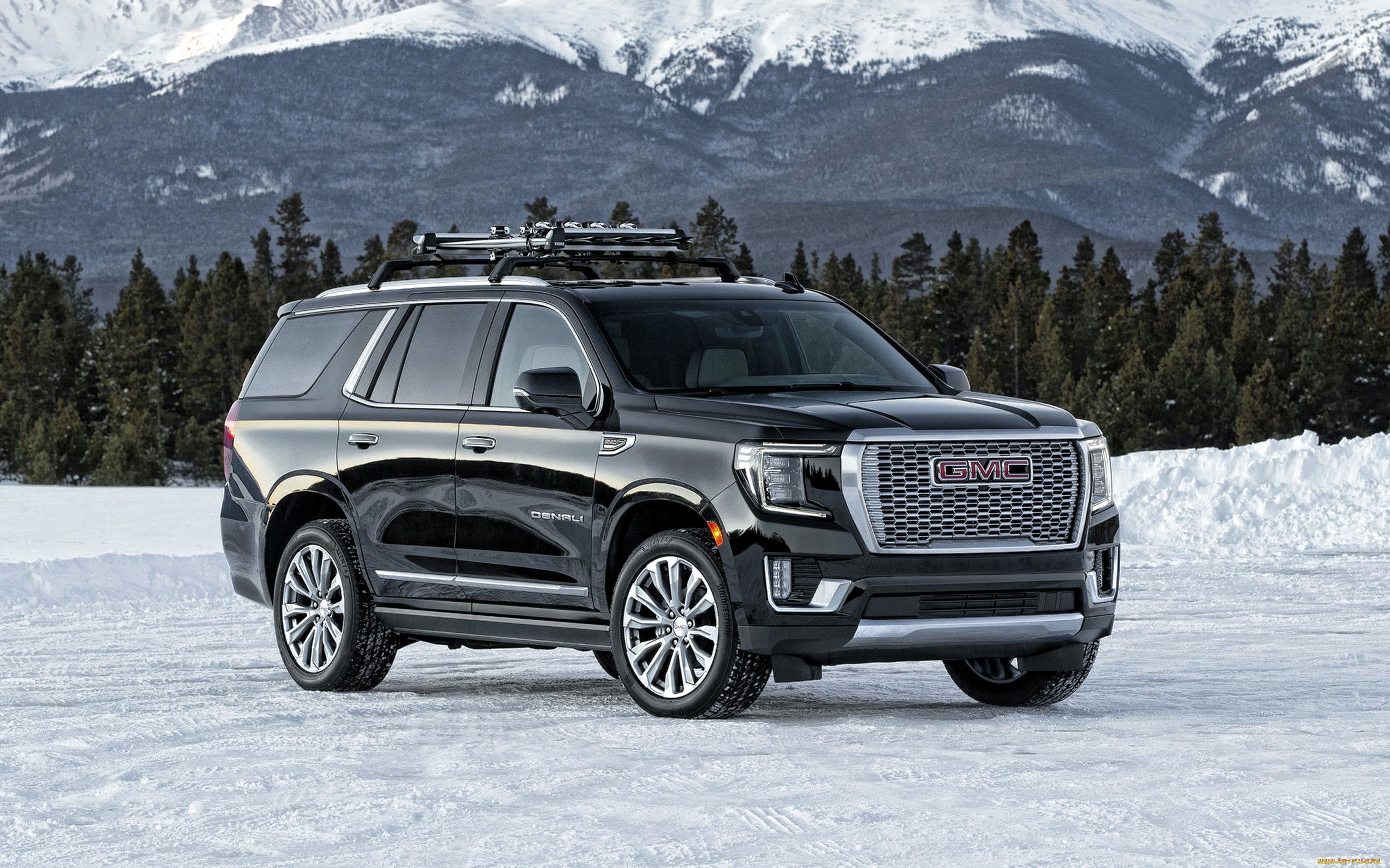 2021, gmc, yukon, denali, автомобили, gm-gmc, снег, зима, роскошный, внедорожник, черный, американские, gmc, yukon, denali, 2021, новый, автомобиль