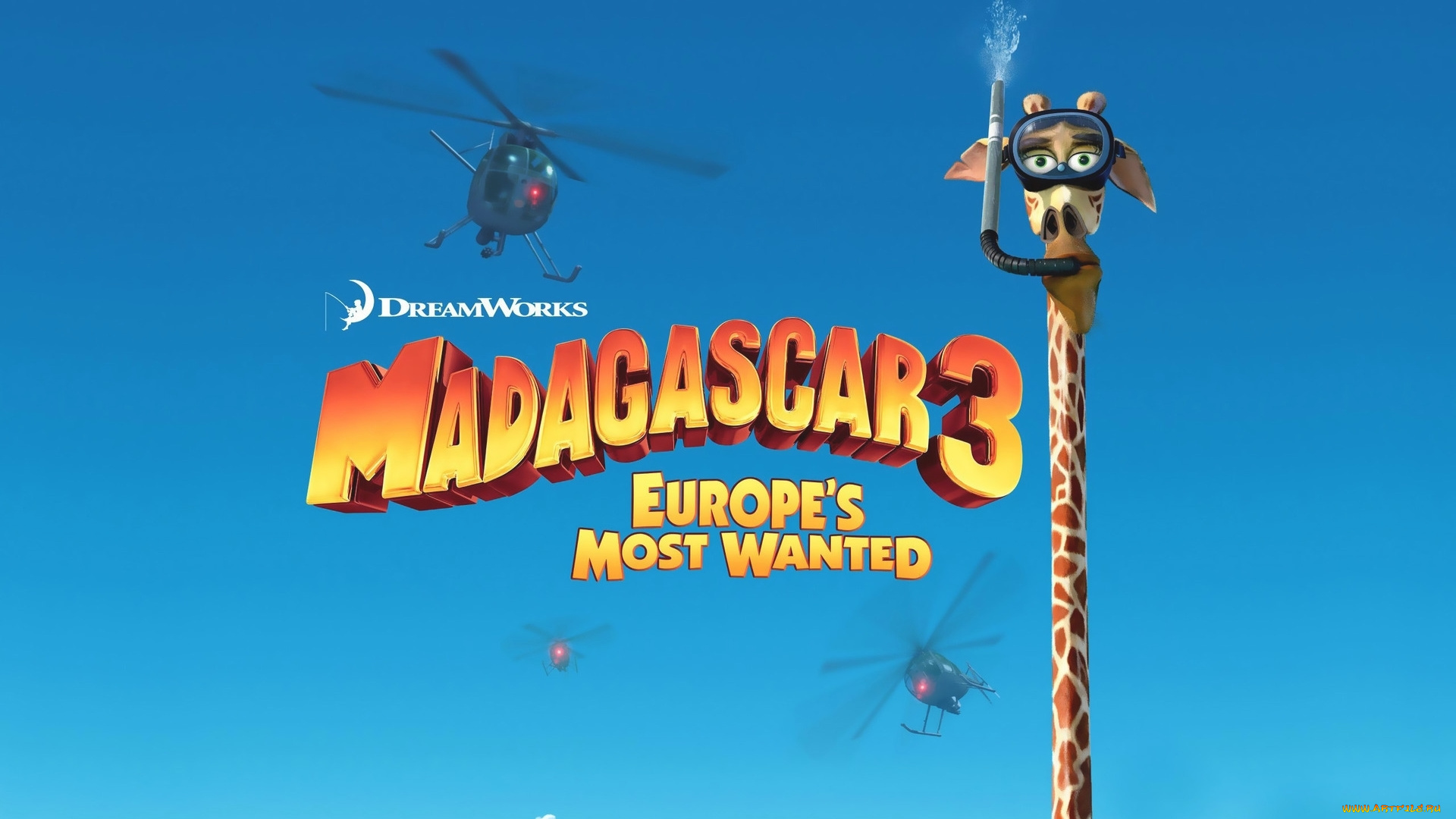 мультфильмы, madagascar, 3, , europe`s, most, wanted, мадагаскар, жираф, мелман, небо, вертолеты