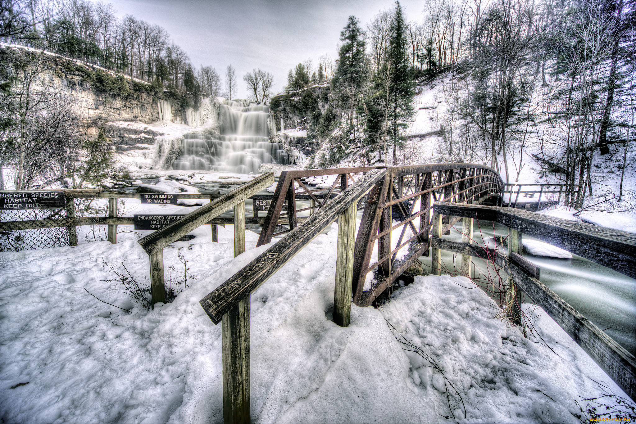 речка мост зима гора the river bridge winter mountain бесплатно