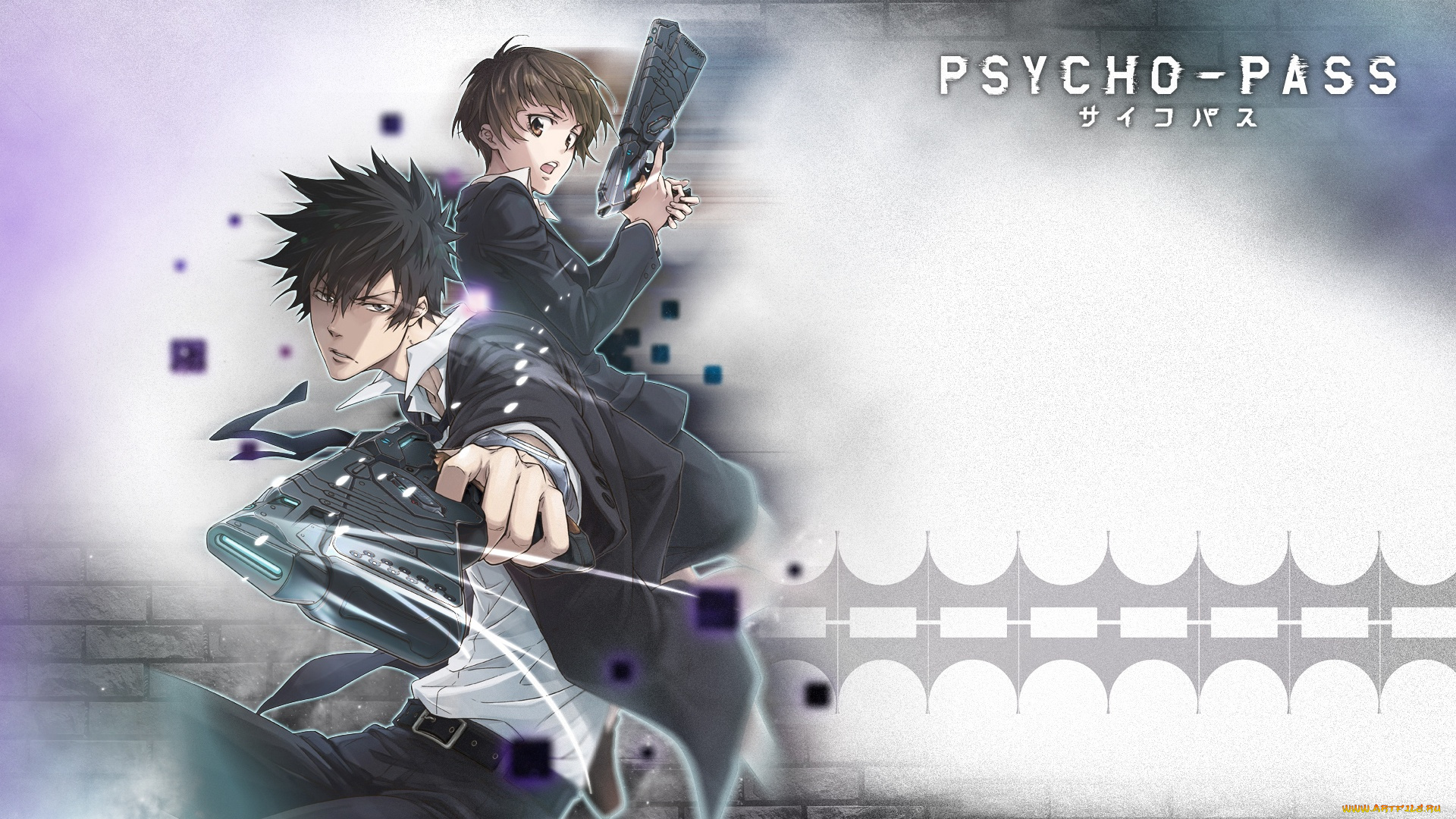 аниме, psycho-pass, kougami, shinya, оружие, девушка, парень, арт, tsunemori, akane