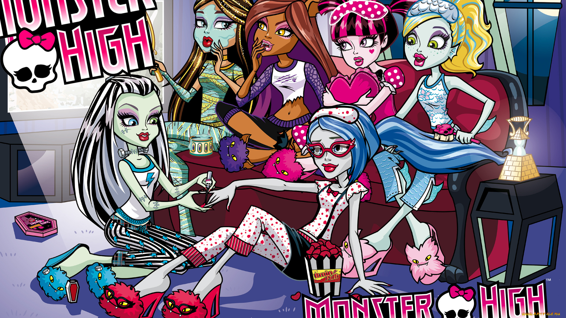 monster, high, мультфильмы, -, monster, high, диван, персонажи, монстры, девушки, monster, high