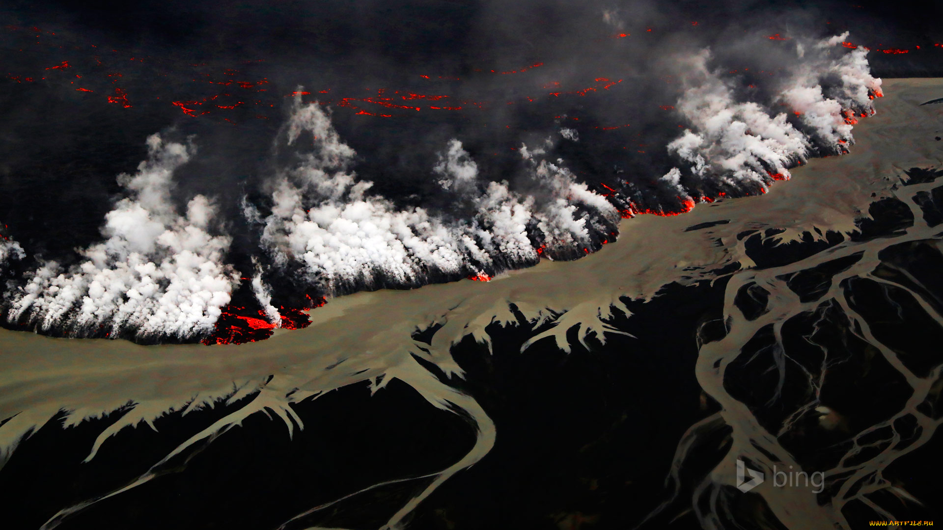 природа, стихия, holuhraun, vatnajokull, national, park, исландия, вулкан, извержение, пламя, дым, лава