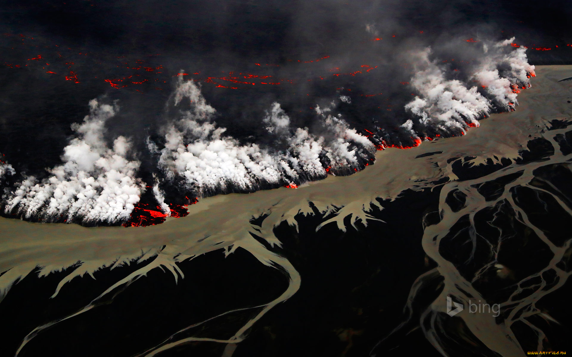 природа, стихия, holuhraun, vatnajokull, national, park, исландия, вулкан, извержение, пламя, дым, лава