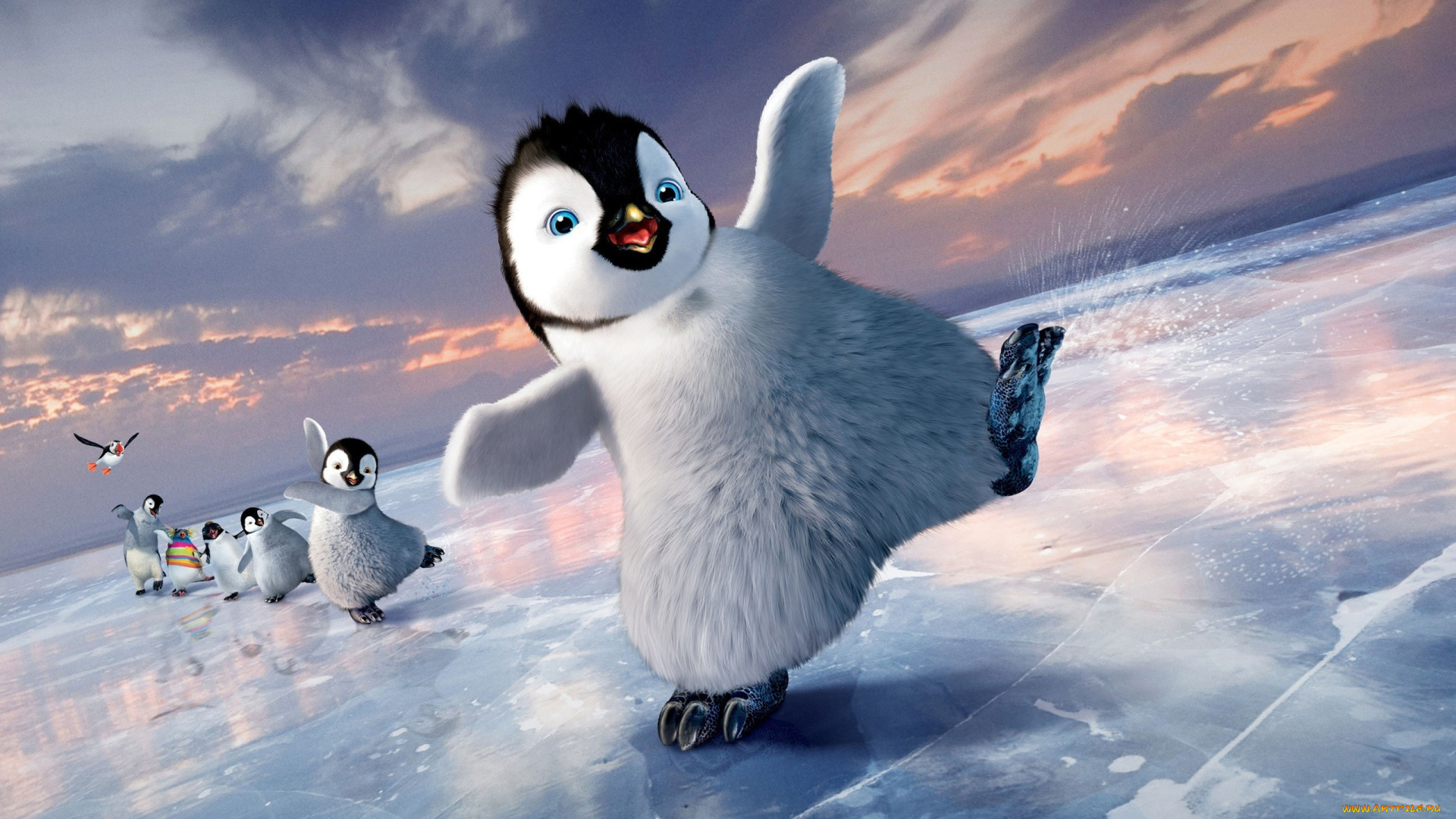 мультфильмы, happy, feet, two, пингвины, лед, прогулка