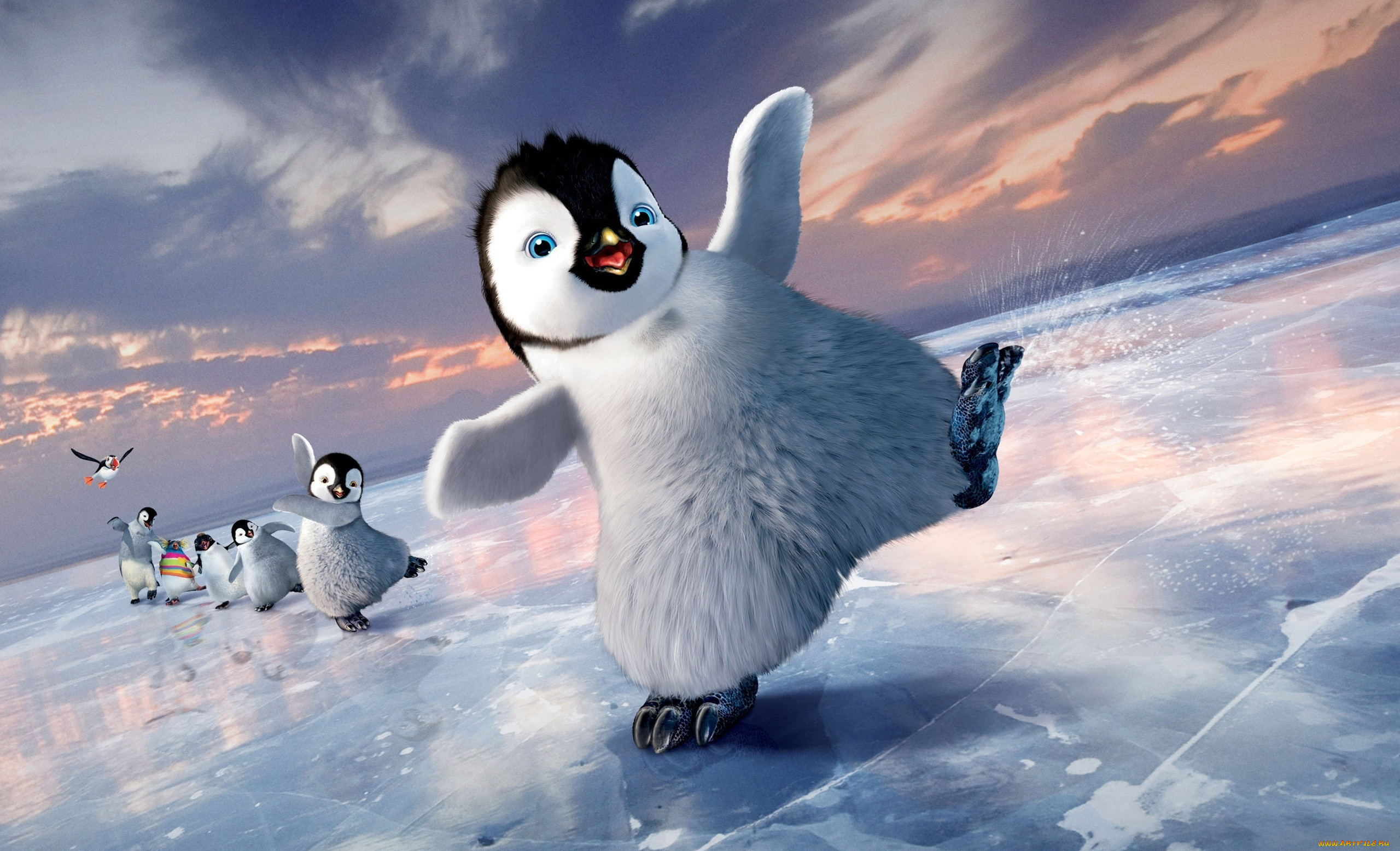 мультфильмы, happy, feet, two, пингвины, лед, прогулка