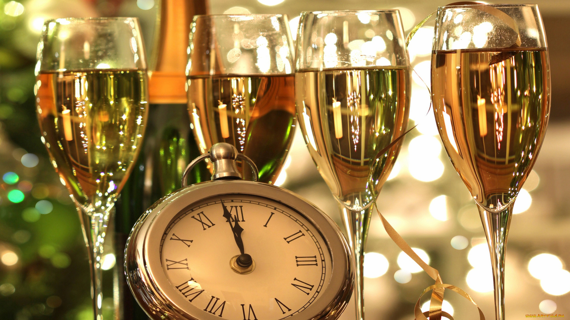 happy, new, year, праздничные, угощения, часы, шампанское, новый, год