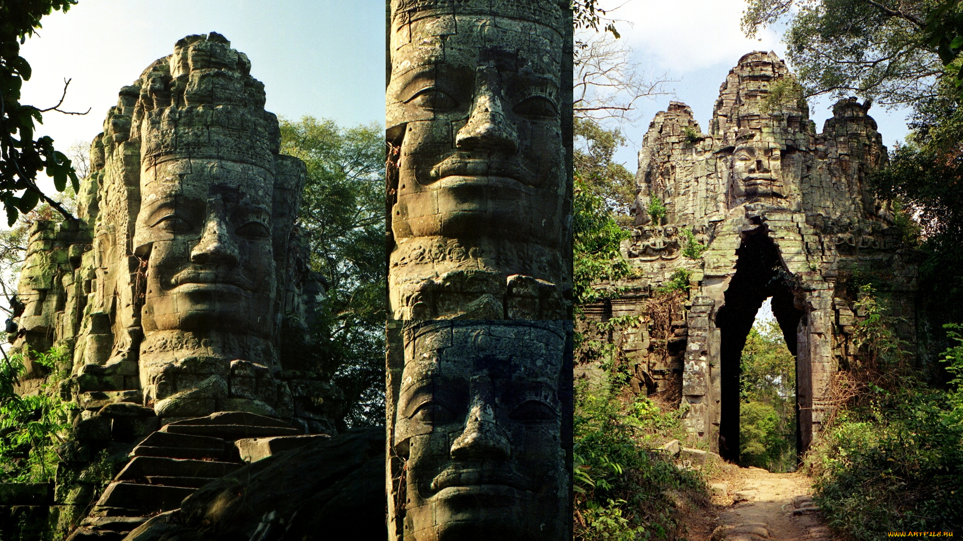 west, gate, of, angkor, thom, города, исторические, архитектурные, памятники, камбоджа