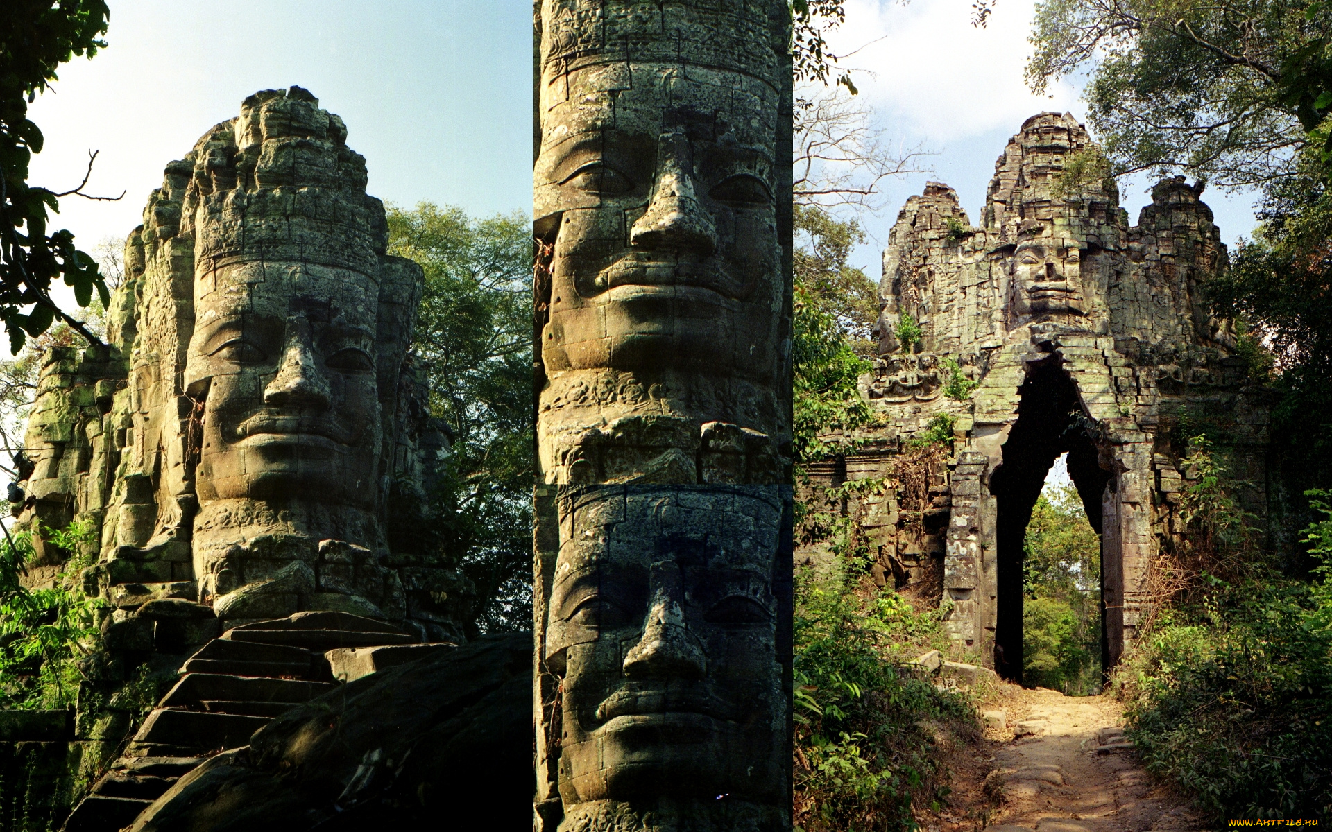west, gate, of, angkor, thom, города, исторические, архитектурные, памятники, камбоджа
