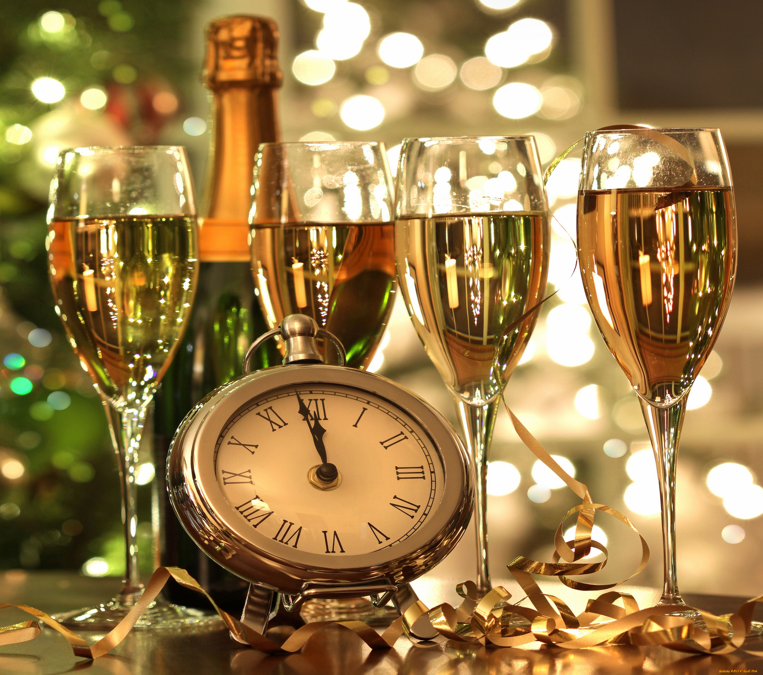 happy, new, year, праздничные, угощения, часы, шампанское, новый, год