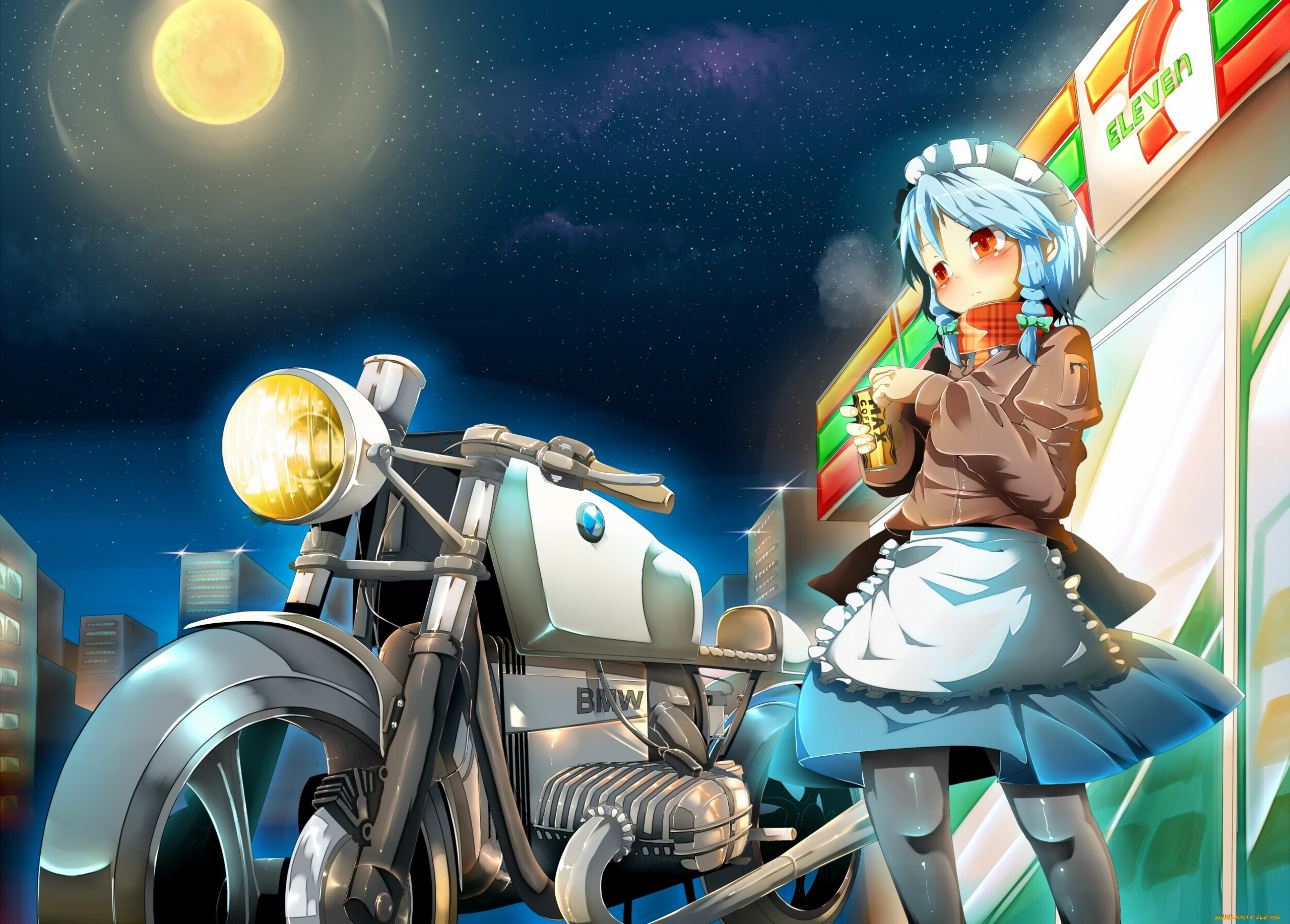 touhou, аниме, sakuya, izayoi, bmw, мотоцикл