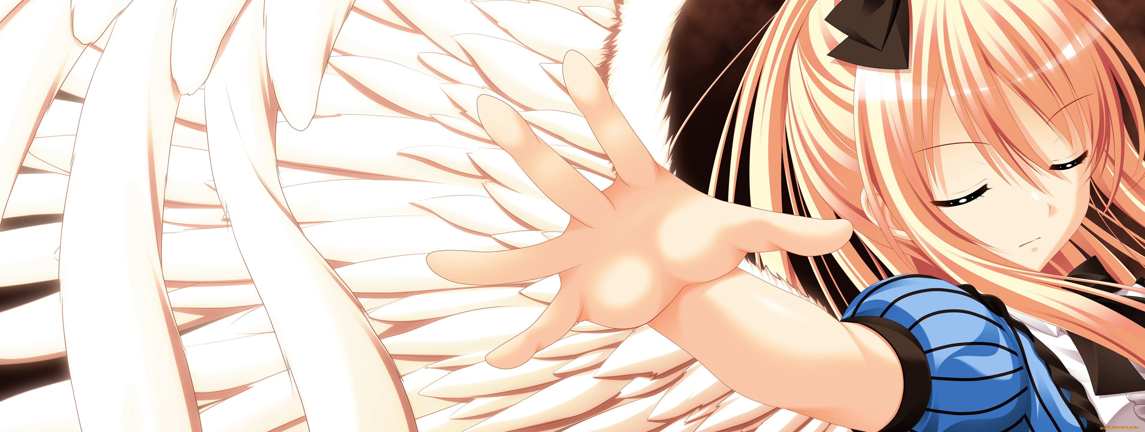 аниме, gensou, no, idea, рука, бант, крылья, ангел, девушка, kujou, mitsuki, makita, maki