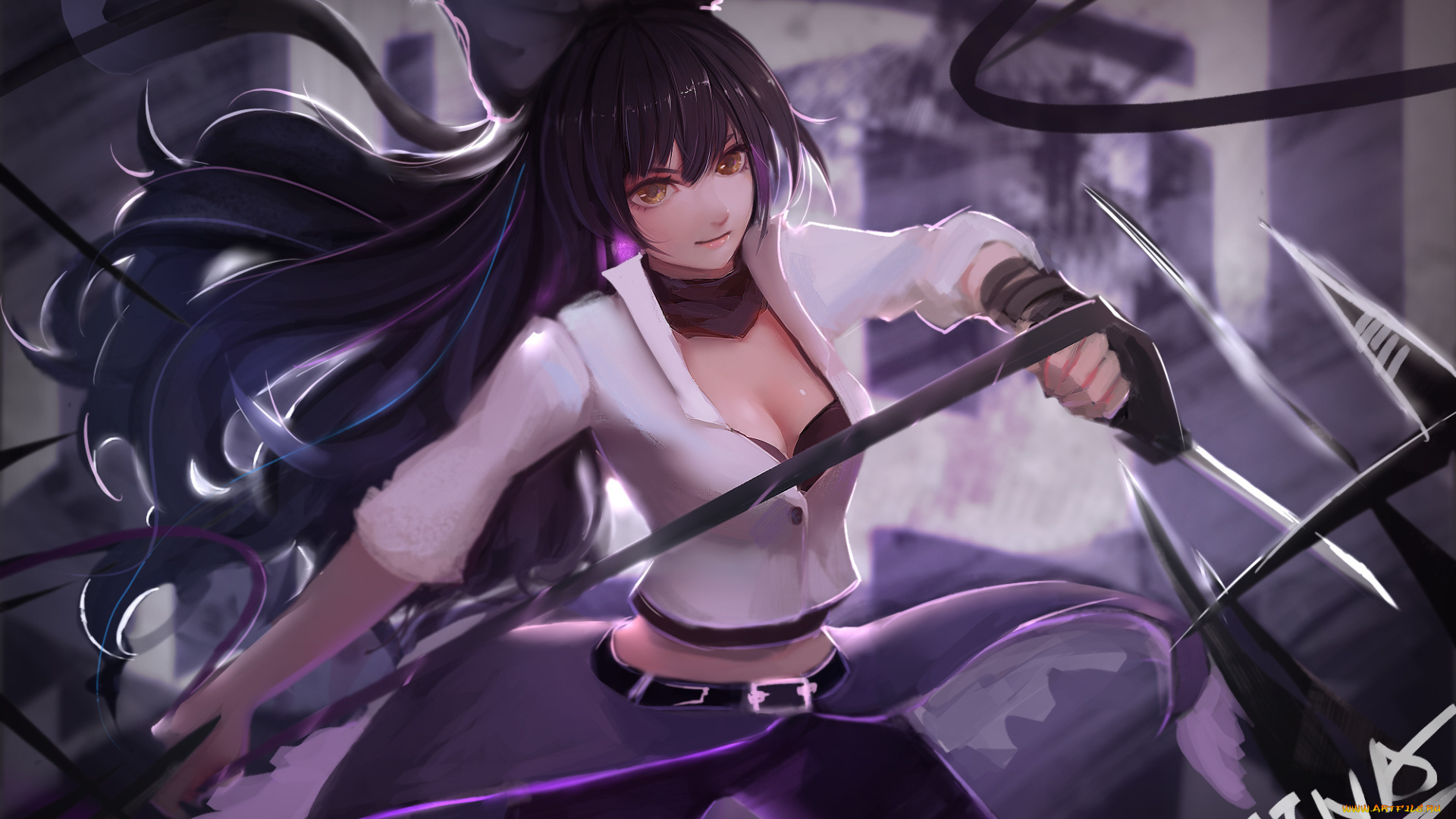 аниме, rwby, ftna, арт, blake, belladonna, девушка, бант, оружие