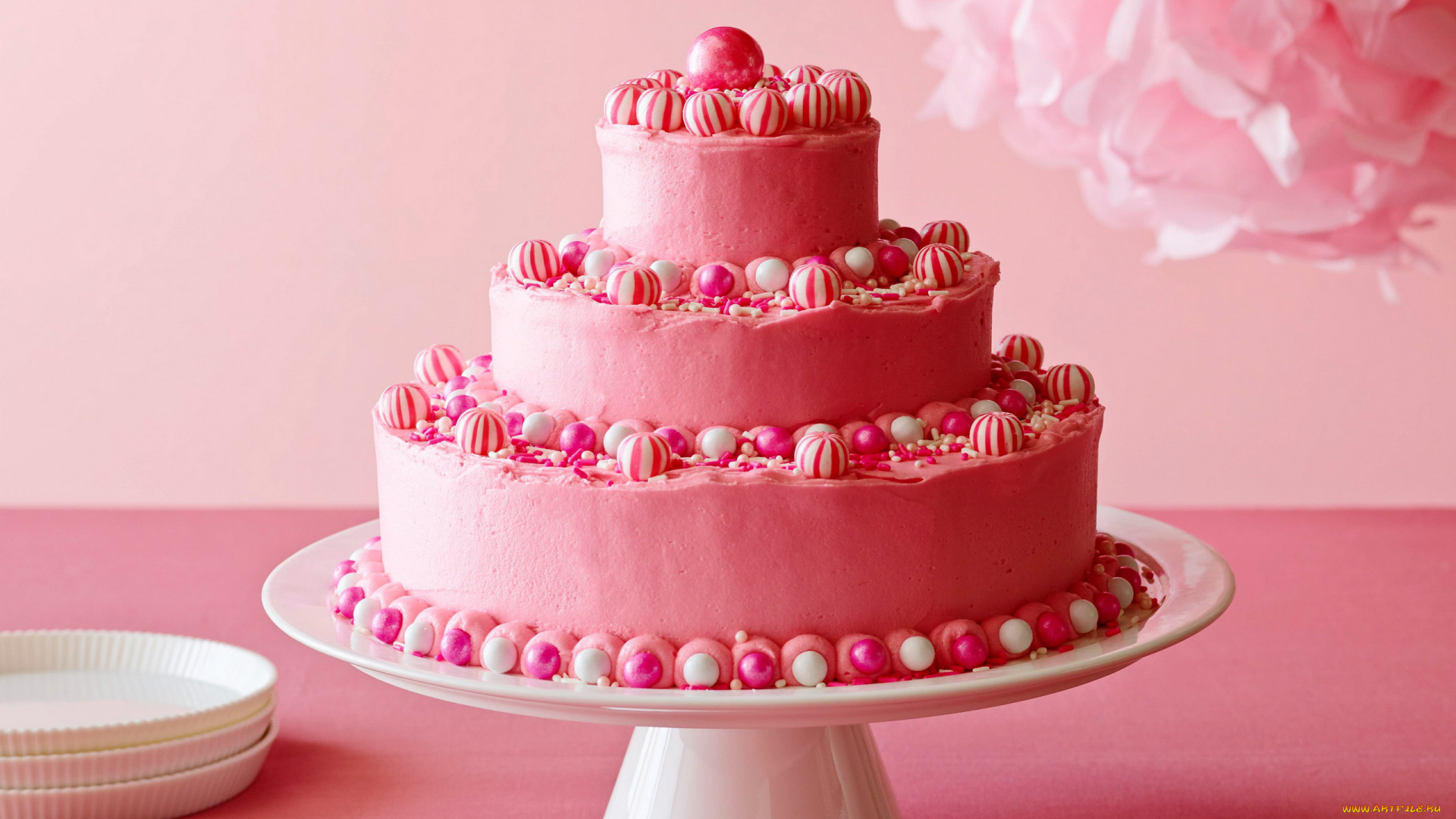 еда, торты, конфеты, торт, многоярусный, розовый