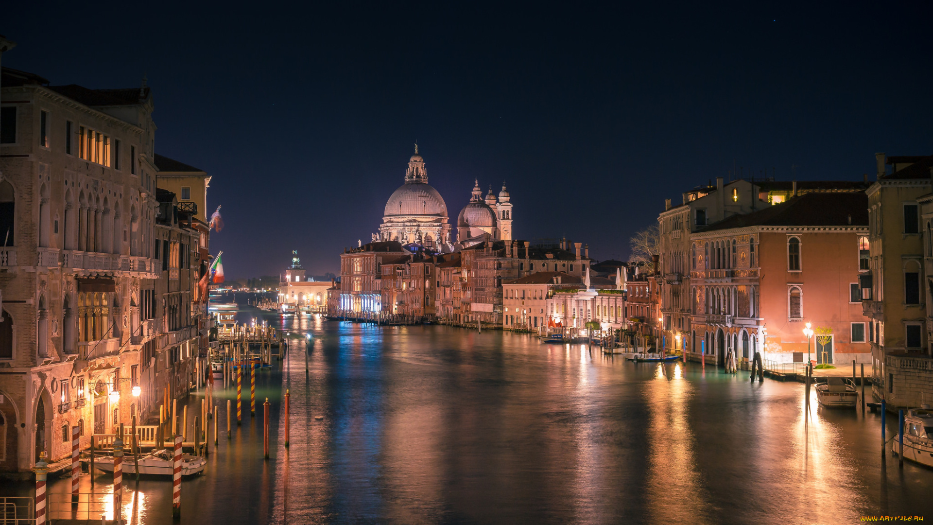 города, венеция, , италия, канал, ночь