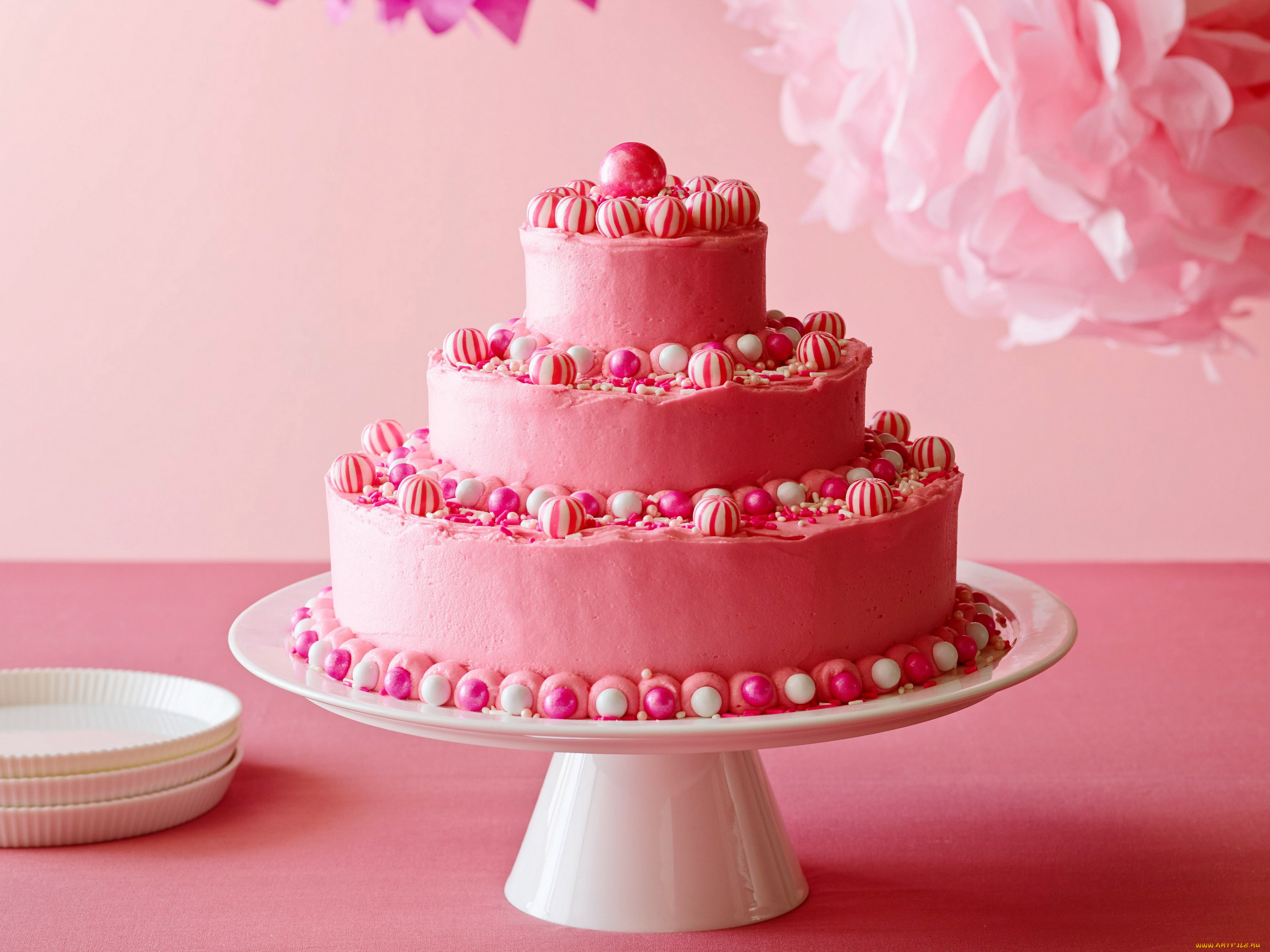 еда, торты, конфеты, торт, многоярусный, розовый