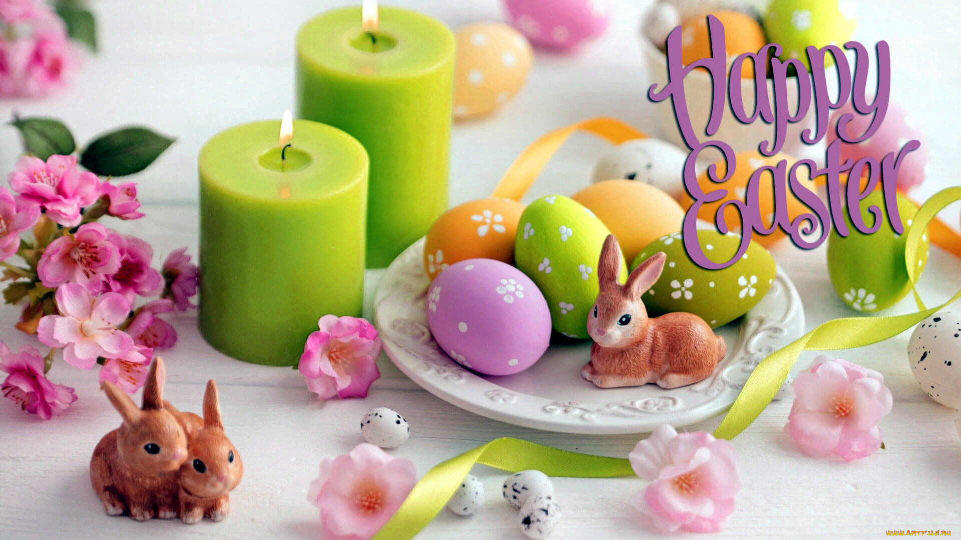 праздничные, пасха, крашенки, свечи, кролики