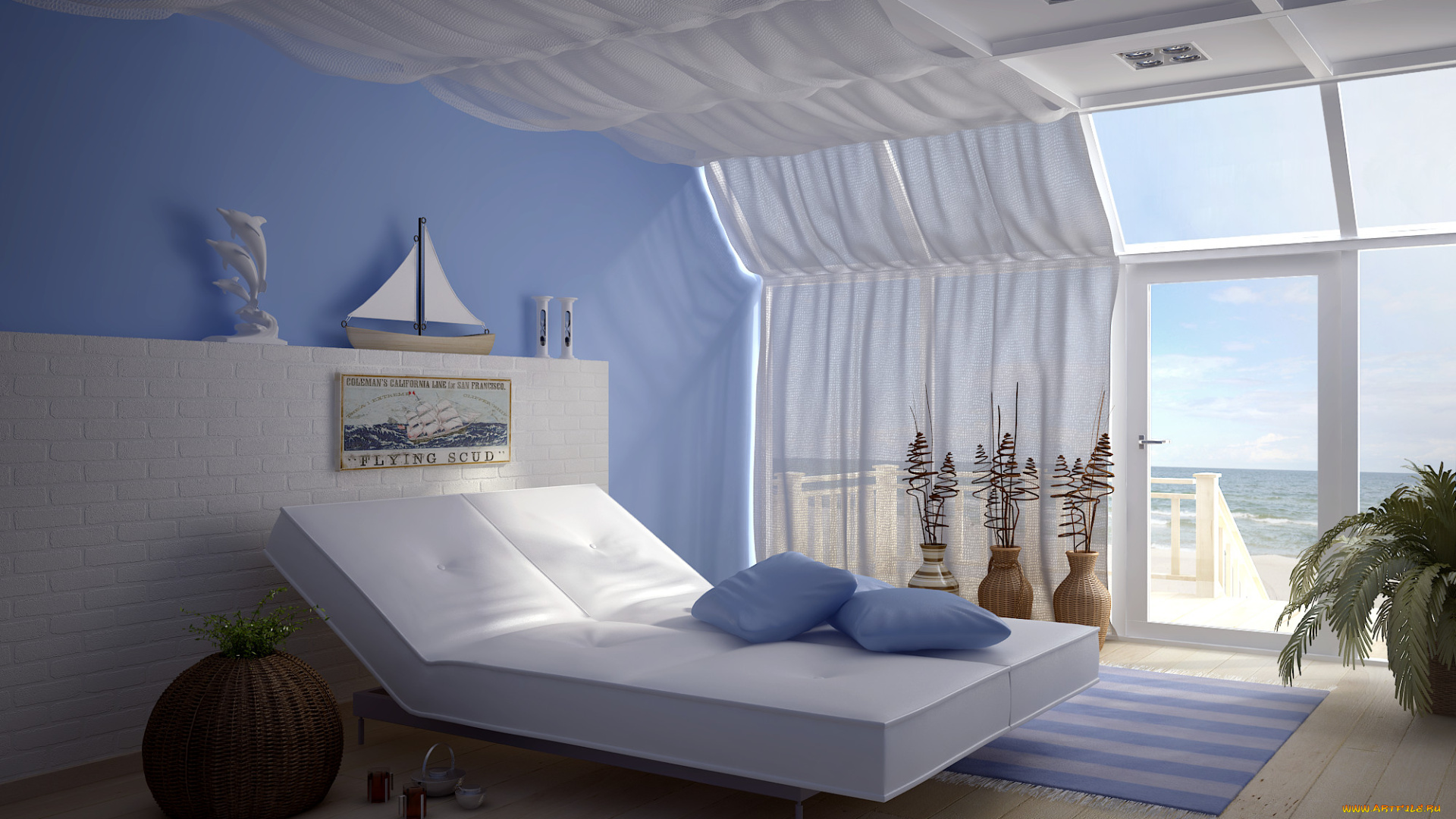 3д, графика, realism, реализм, кровать, подушки