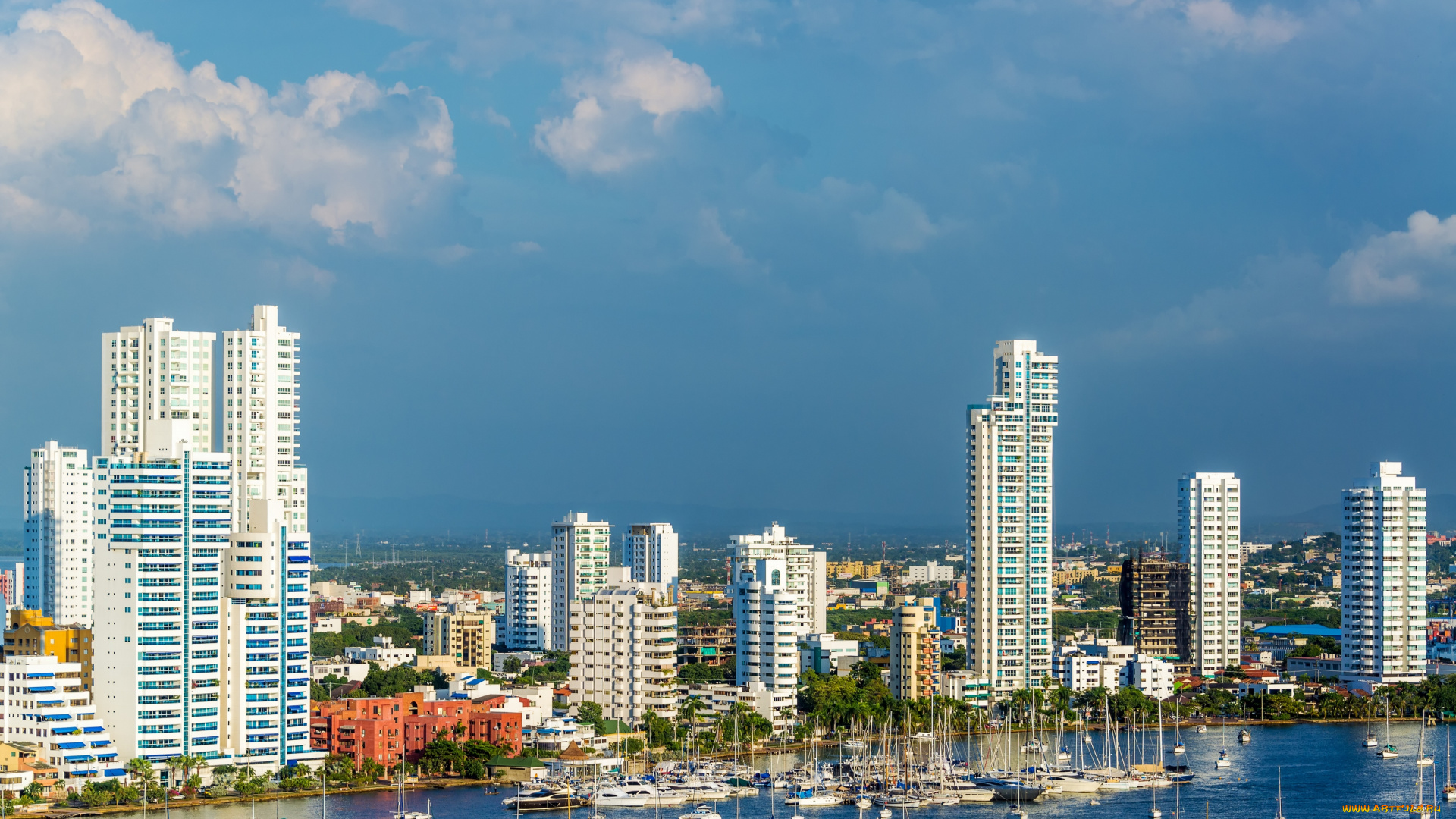 cartagena, , colombia, города, -, панорамы, здания, яхты, гавань, побережье, колумбия, картахена, colombia, панорама