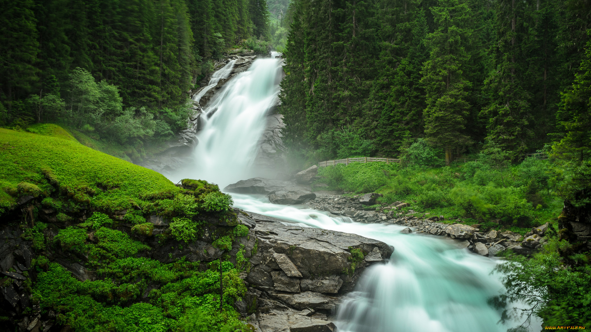 природа, водопады, лес, водопад, река