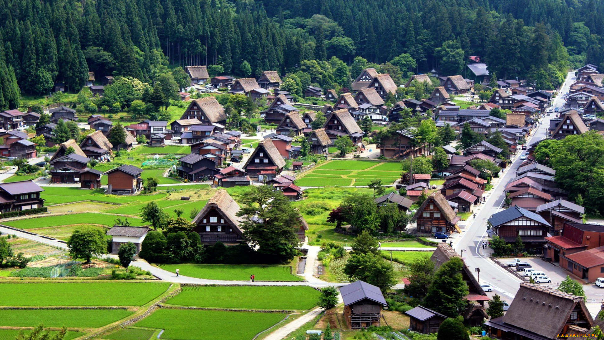 shirakawa, village, города, -, пейзажи, Япония, панорама, лето