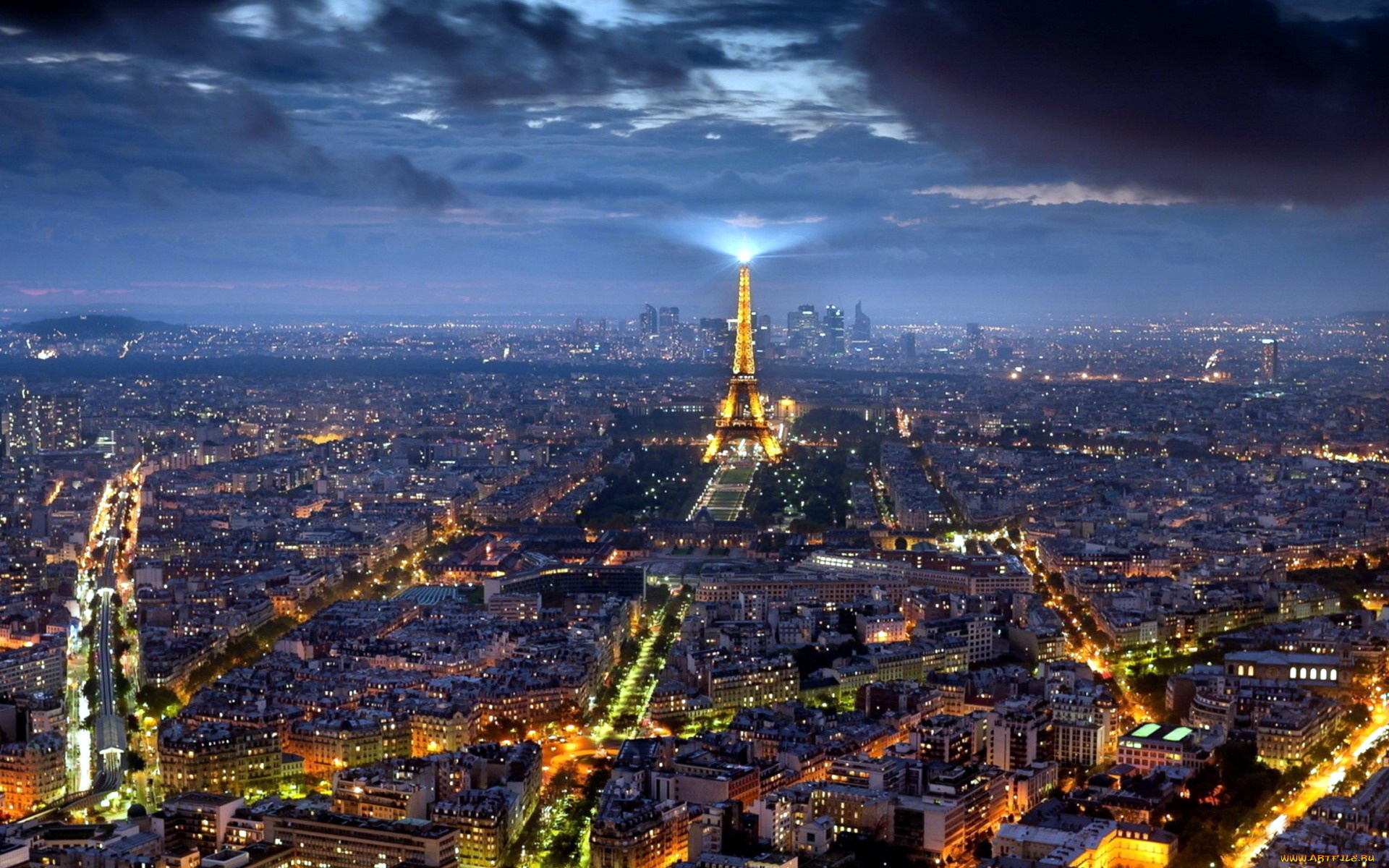 города, париж, , франция, панорама, ночь