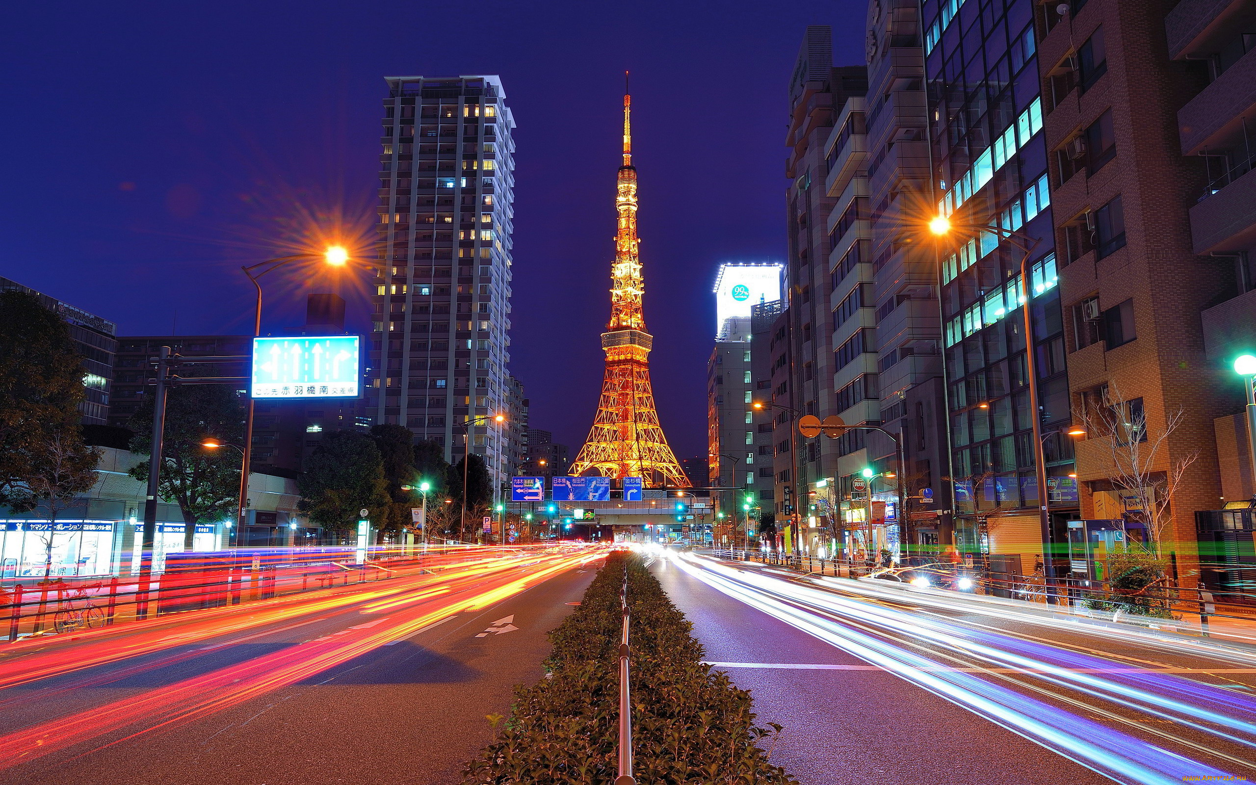 города, токио, , Япония, вечер, улица, башня, фонари