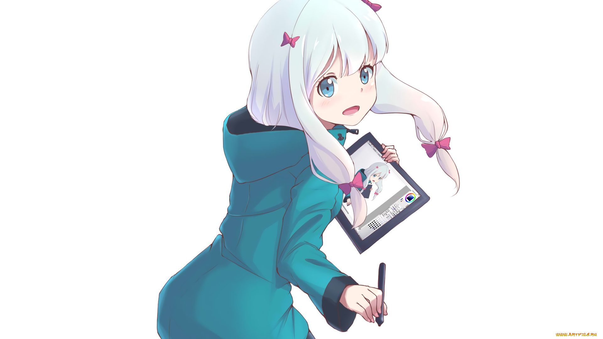 аниме, eromanga-sensei, девушка, взгляд, фон