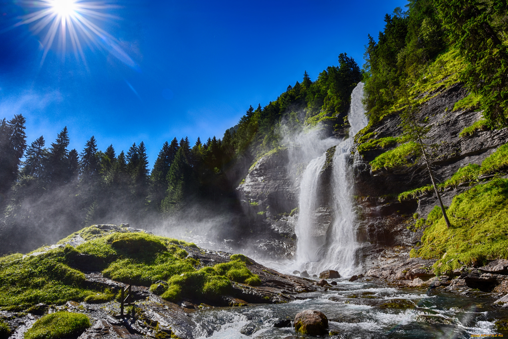 природа, водопады, водопад, река, лес