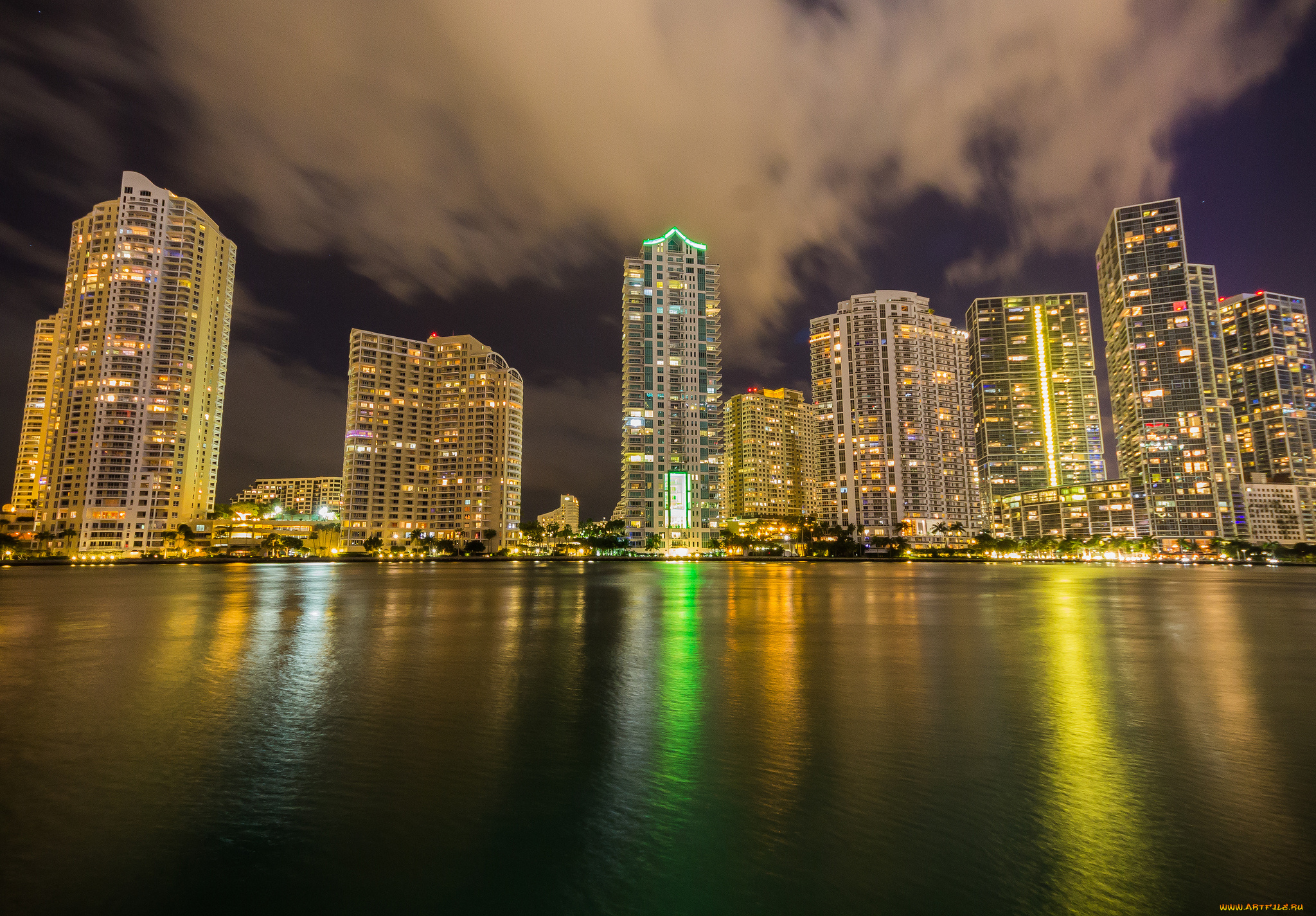 brickell, nights, города, -, огни, ночного, города, огни, ночь