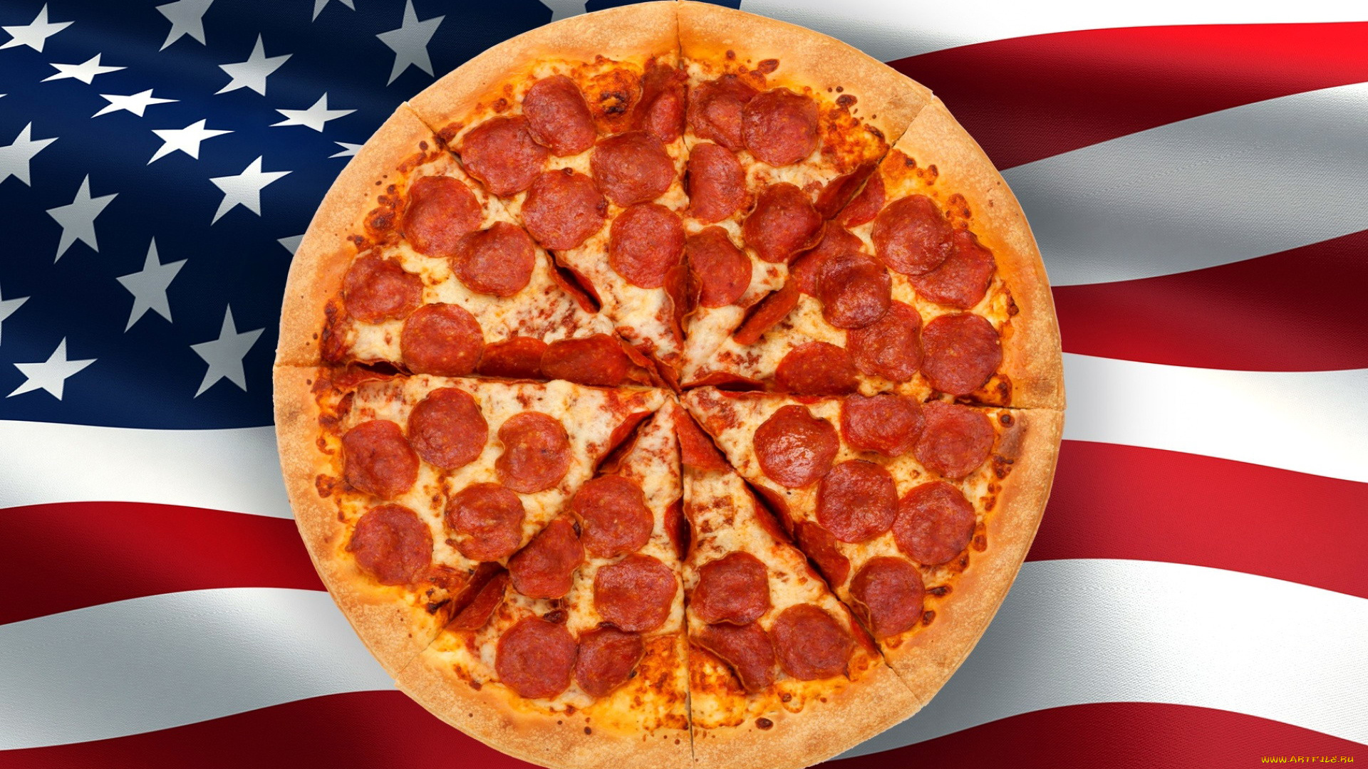 еда, пицца, колбаса, флаг