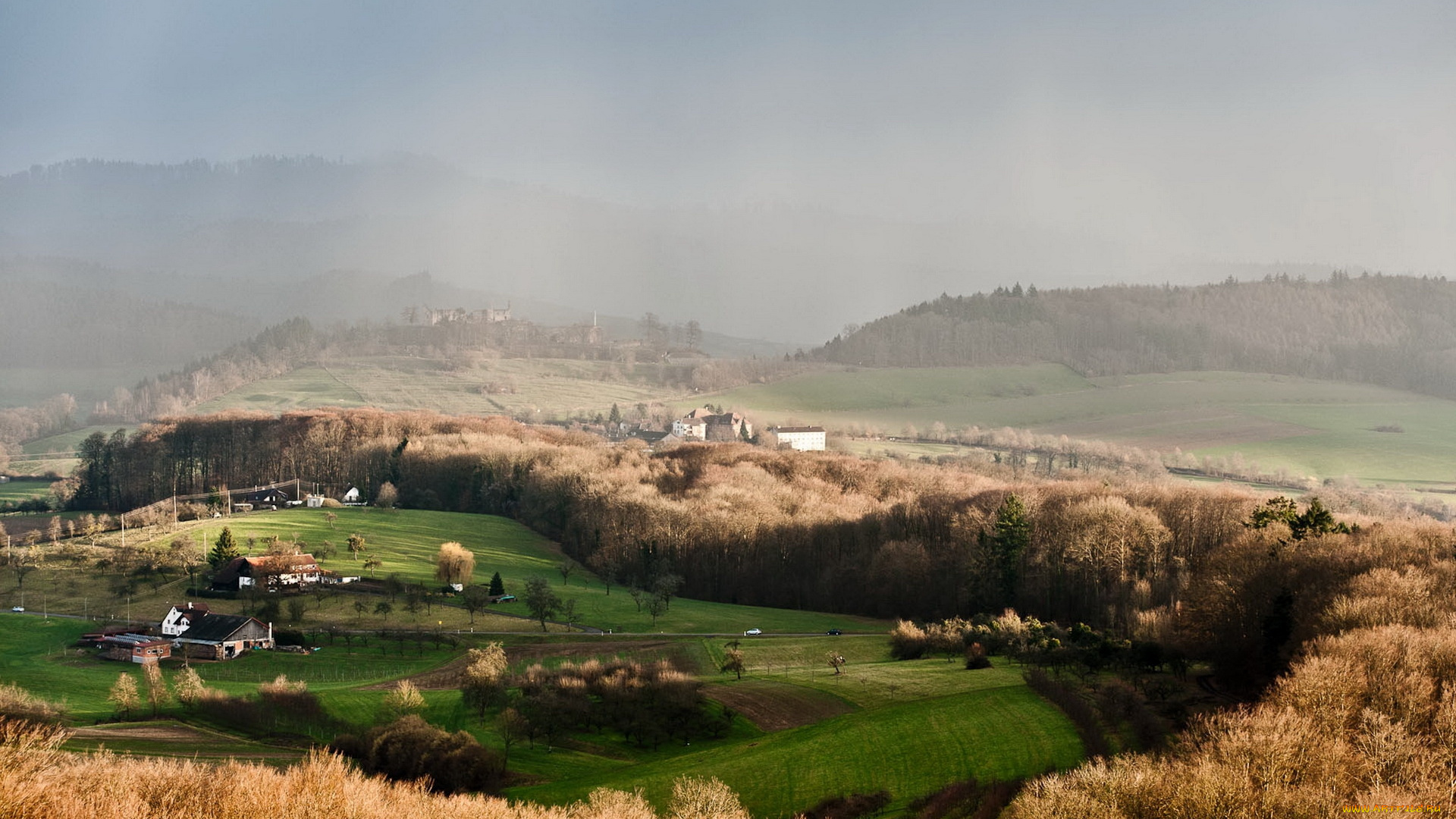 природа, пейзажи, панорама, поле, дома