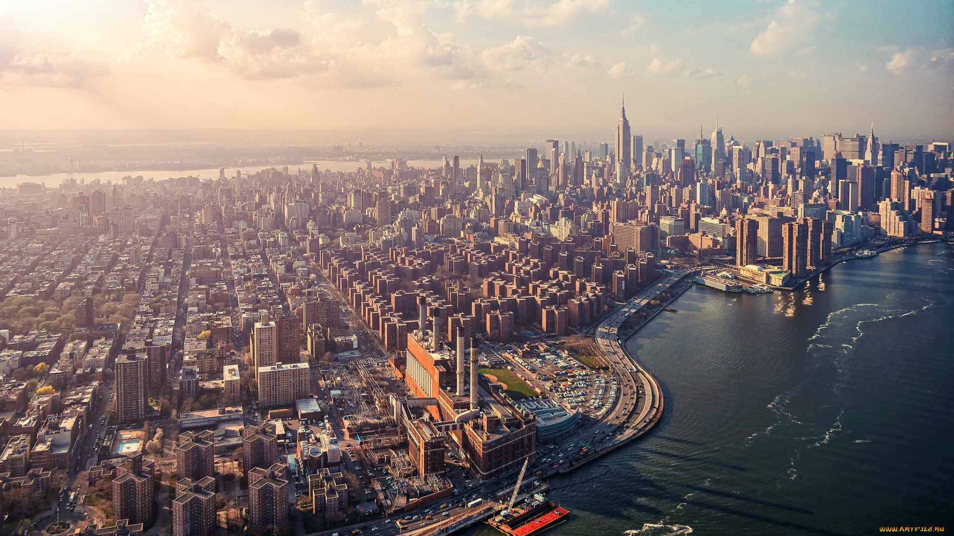 города, нью, йорк, сша, небоскребы, манхэттен, панорама