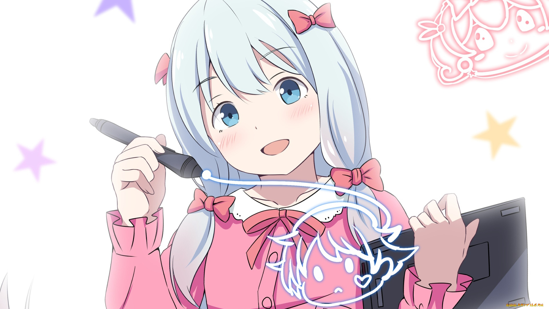 аниме, eromanga-sensei, девушка, взгляд, фон