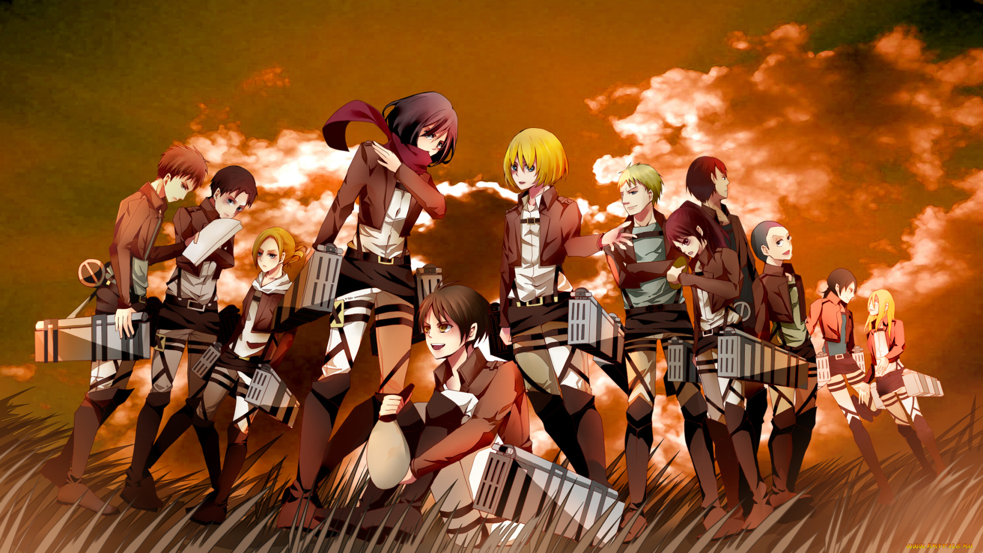 аниме, shingeki, no, kyojin, атака, титанов