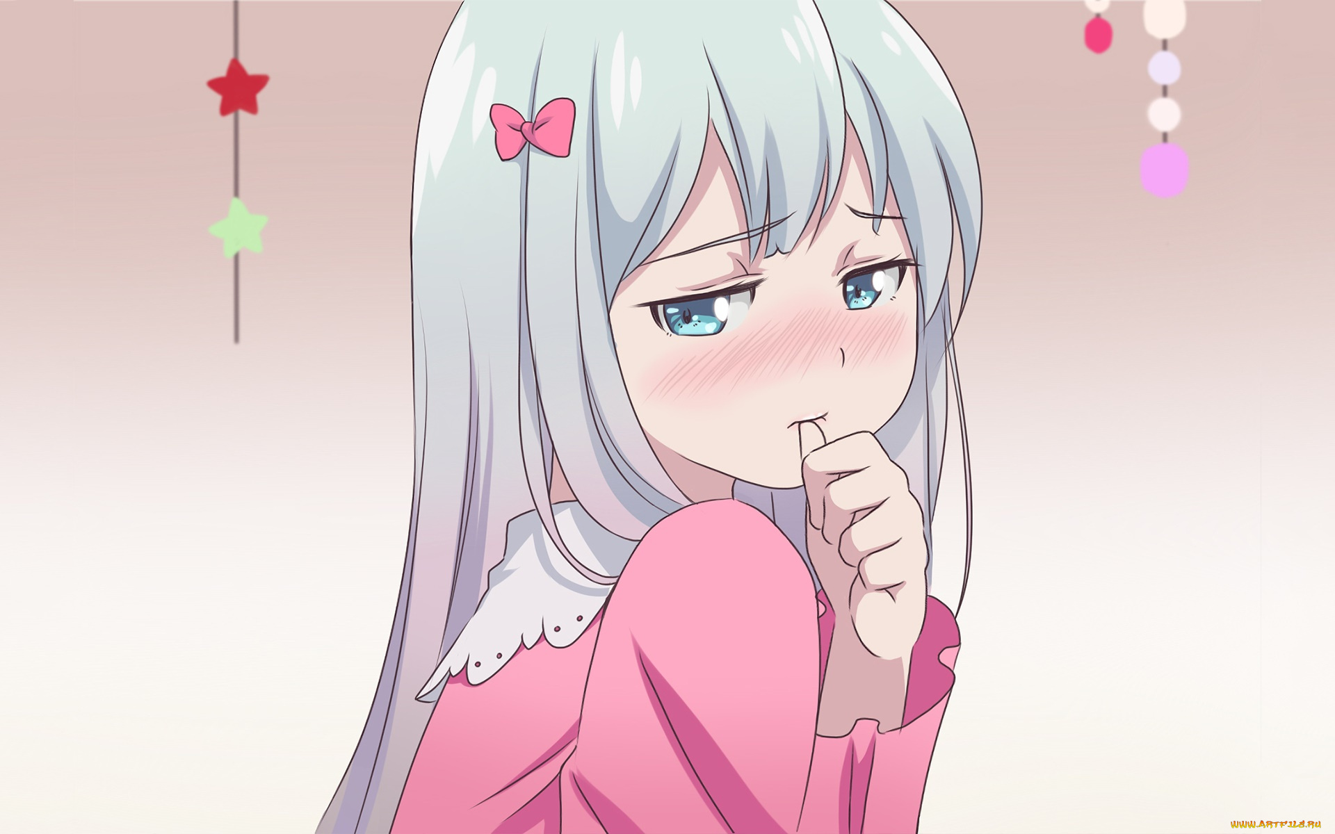 аниме, eromanga-sensei, девушка, взгляд, фон