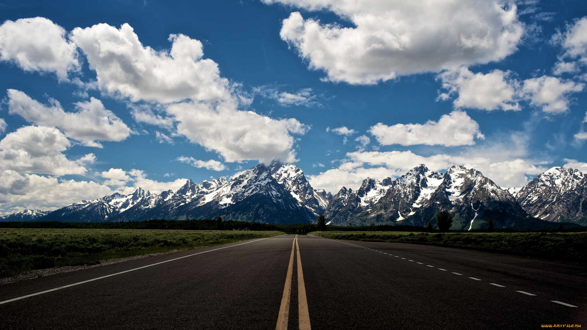 grand, teton, national, park, природа, дороги, горы, облака