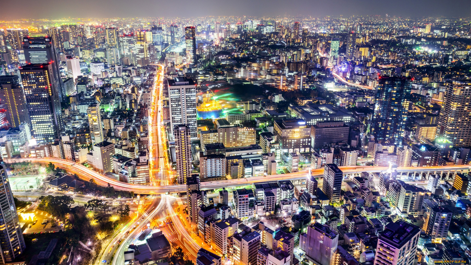 города, токио, , Япония, ночь, огни, яркие, панорама, дороги, дома, улицы, мегаполис, tokyo, токио