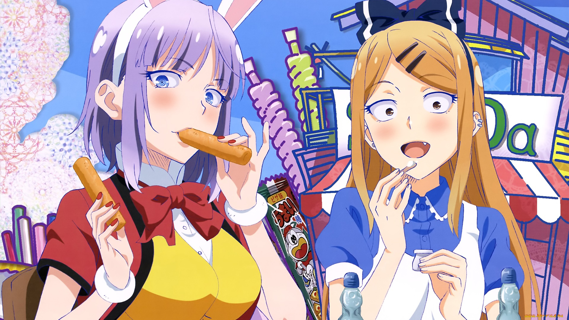 dagashi, kashi, аниме, фон, взгляд, девушки