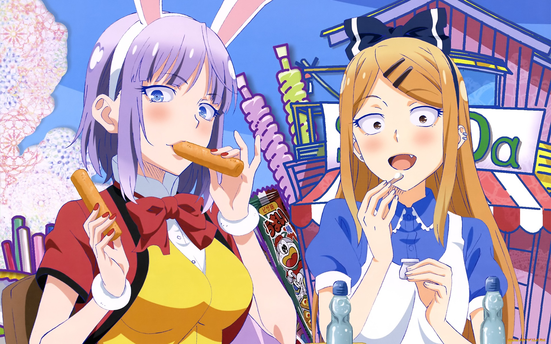 dagashi, kashi, аниме, фон, взгляд, девушки