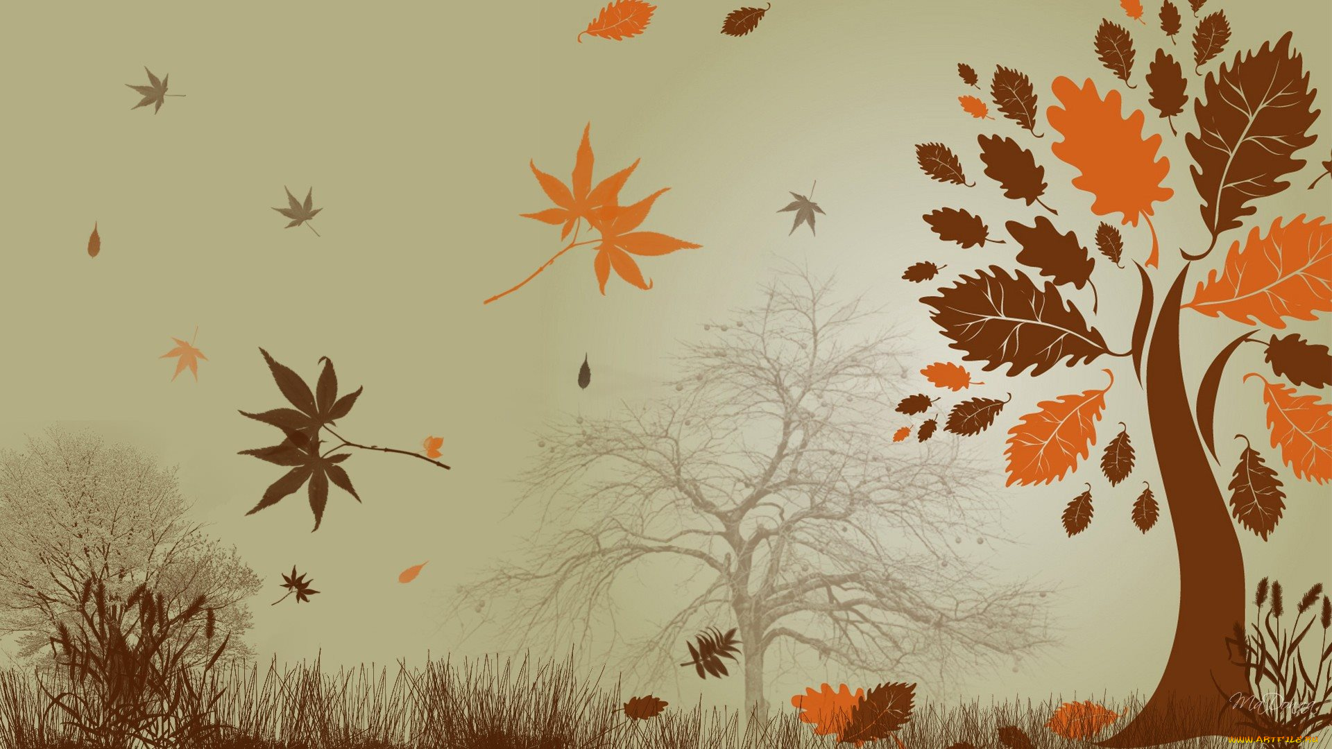 векторная, графика, природа, , nature, осень, деревья