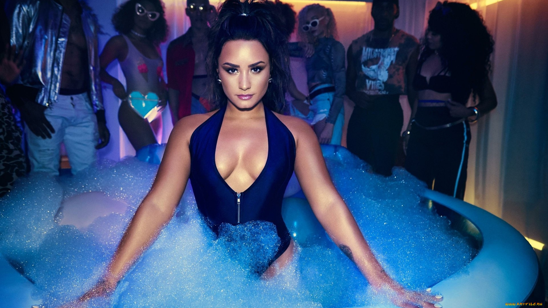 девушки, demi, lovato, пена, купальник, декольте