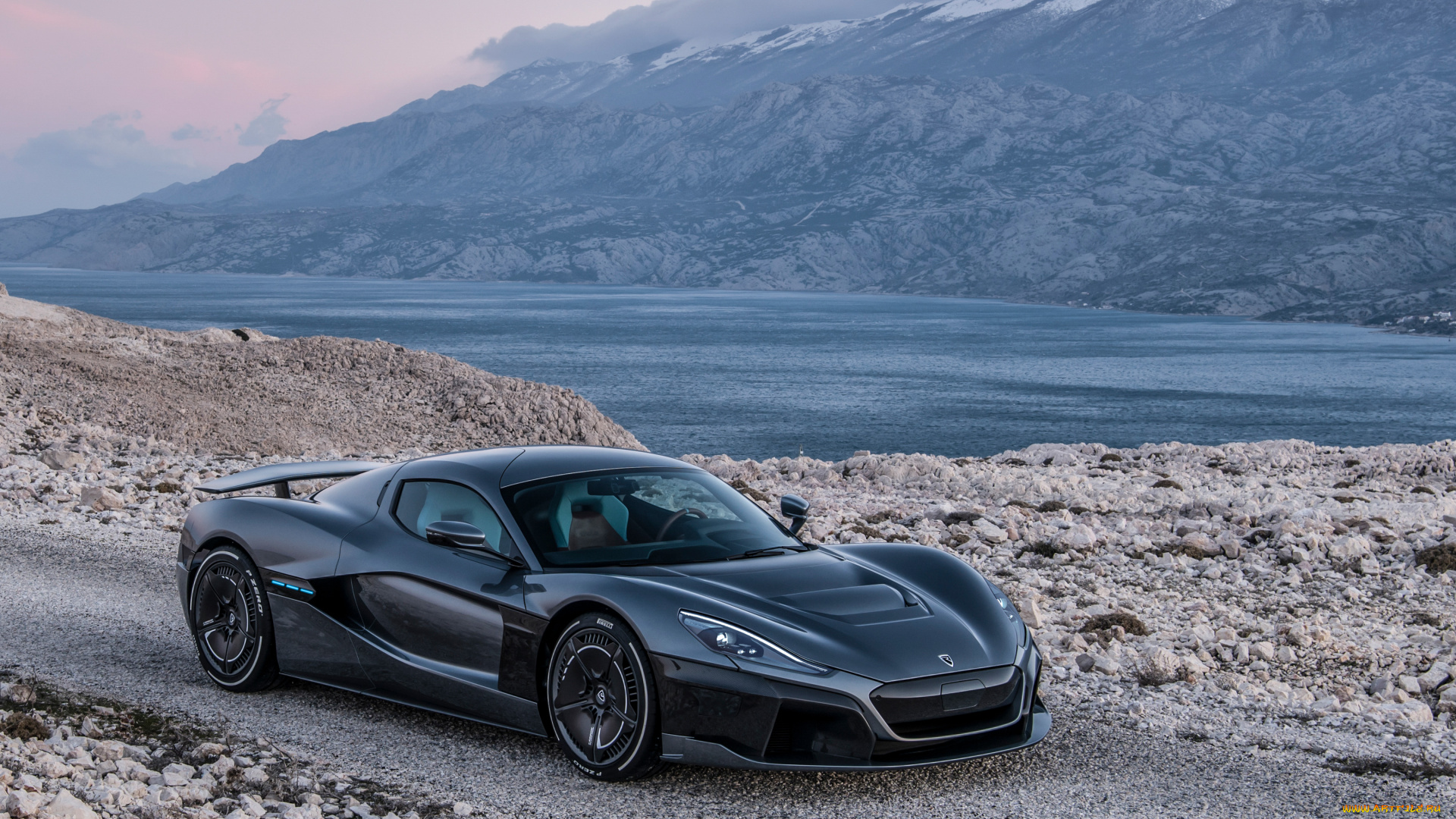 rimac, c, two, geneva, 2018, автомобили, rimac, черный, горы, река